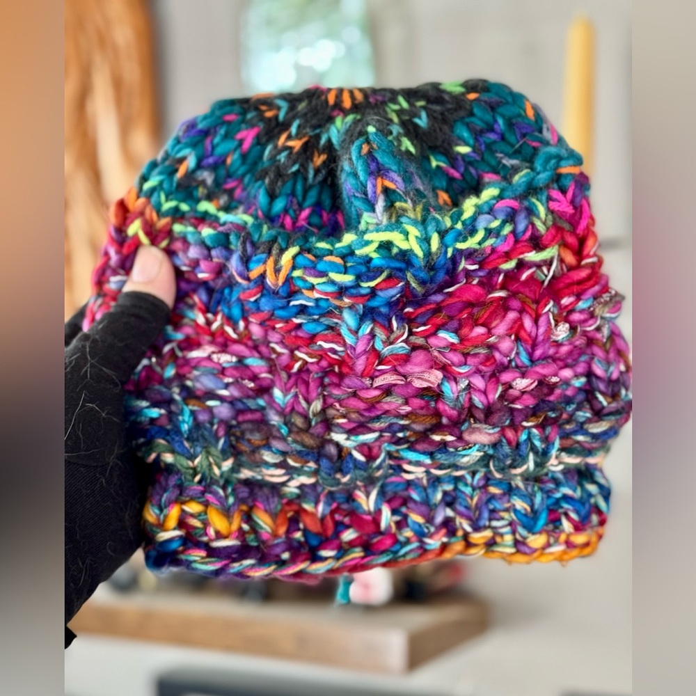 Hand Knit Chunky Beanie Malabrigo Rasta OOAK